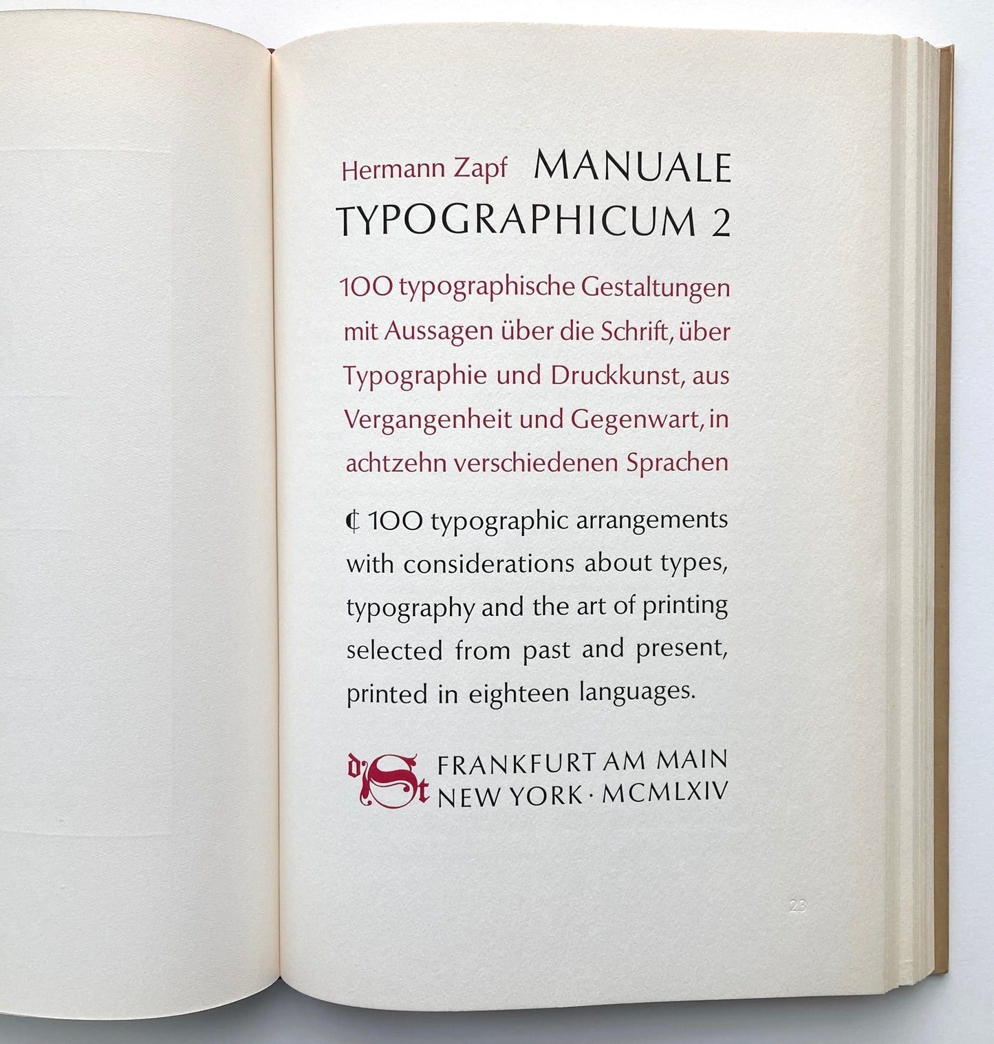 Typographic Variations designed by Hermann Zapf on themes in contemporary book design and typography