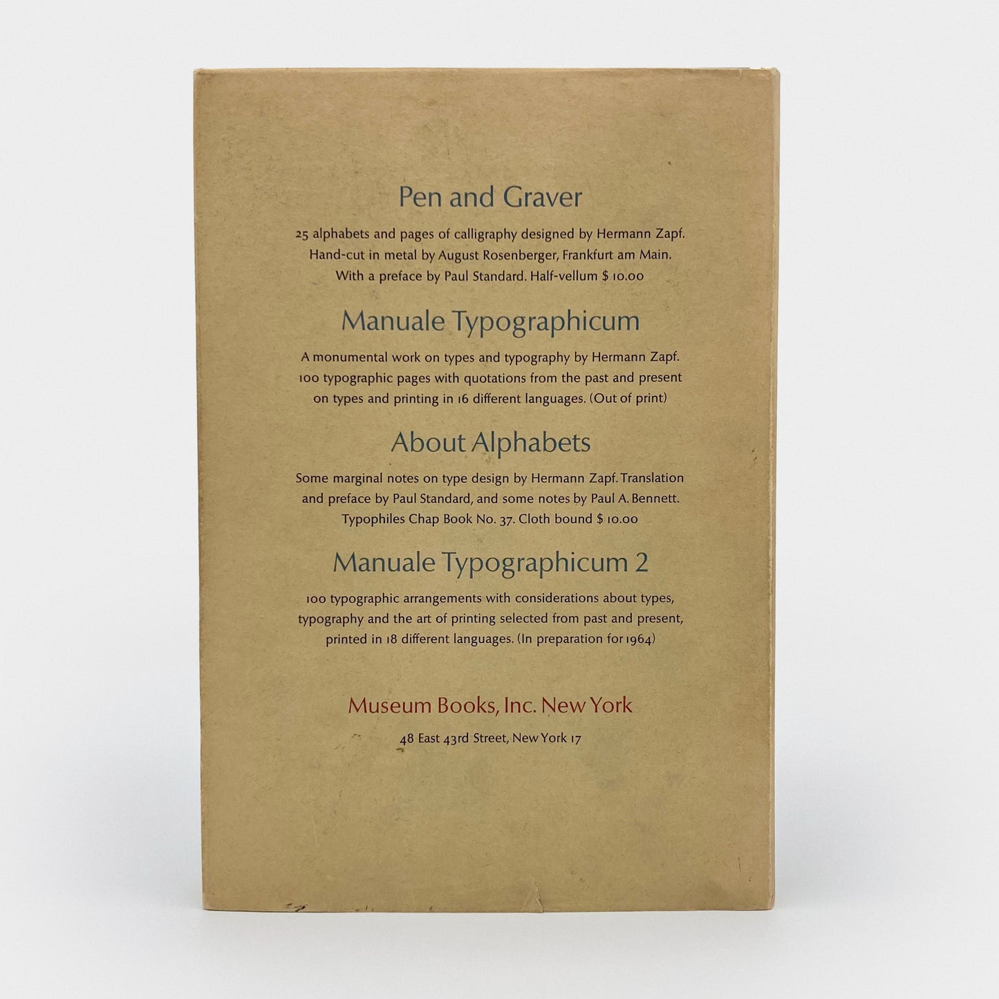 Typographic Variations designed by Hermann Zapf on themes in contemporary book design and typography