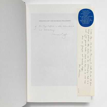 Hermann Zapf and His Design Philosophy - Inscribed to Max Caflisch