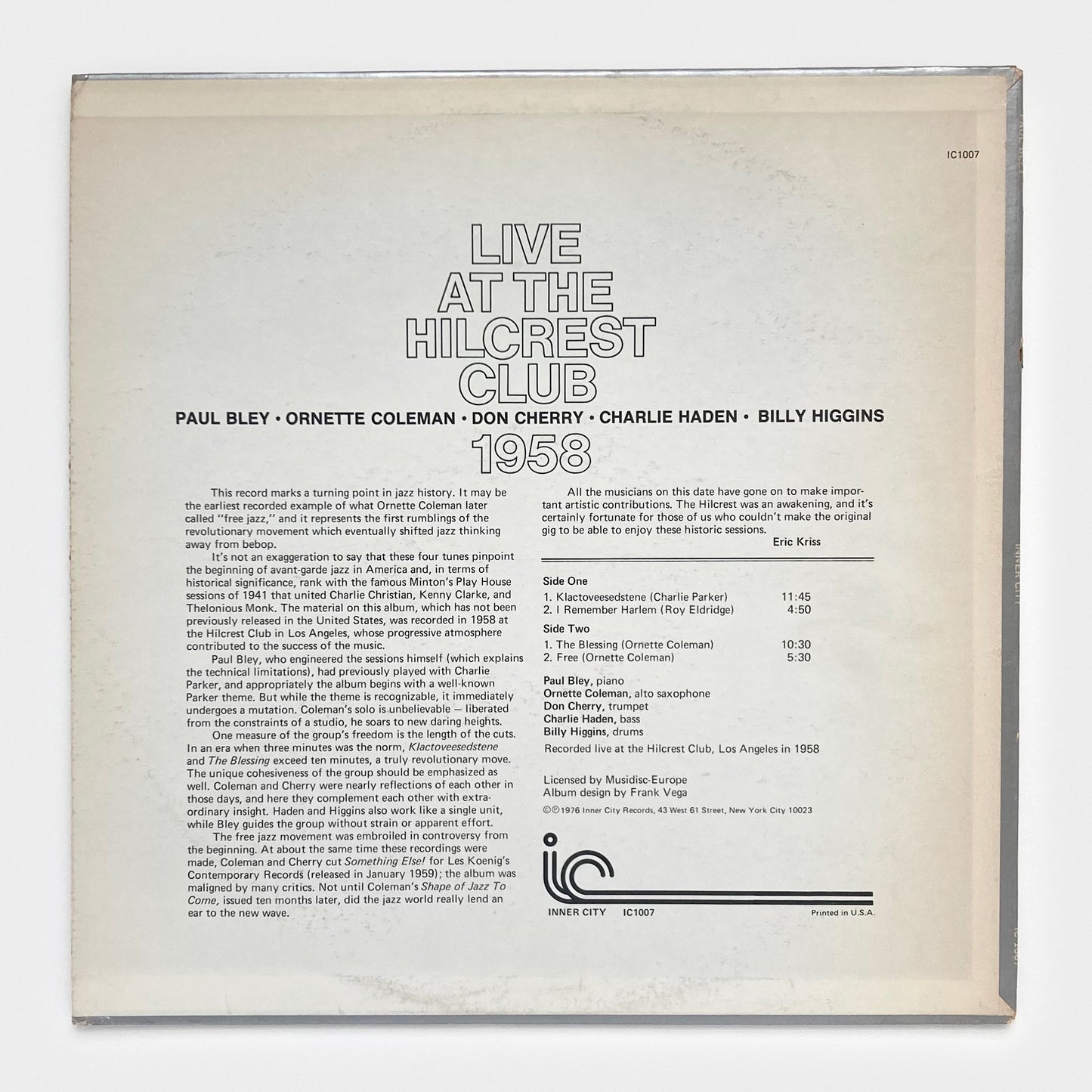 Live At The Hilcrest Club 1958