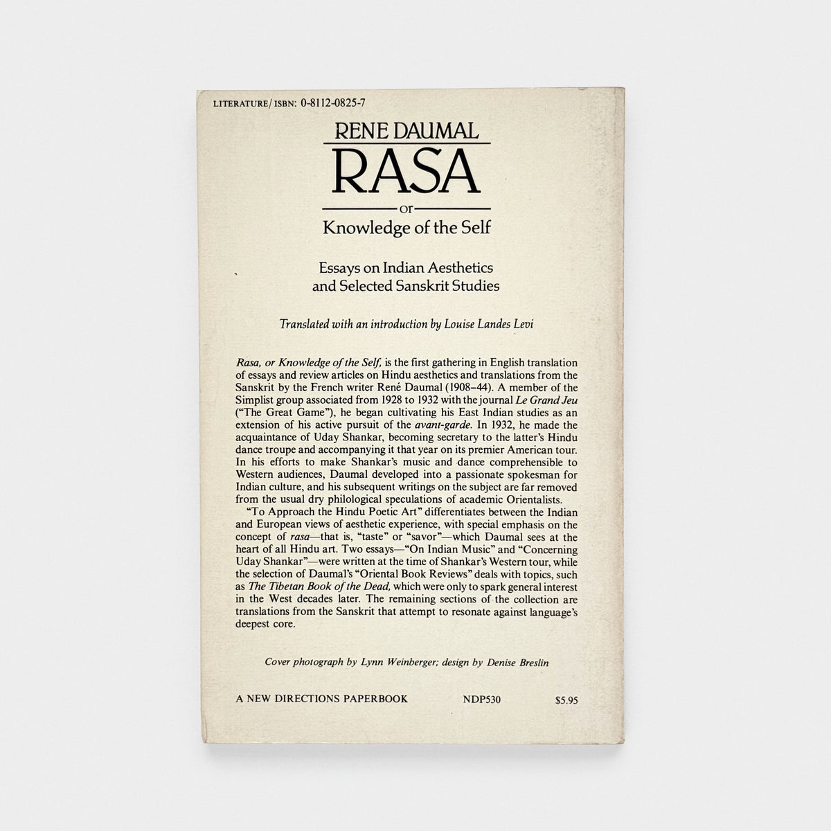 Rasa or Knowledge of Self. Essays on Indian Aesthetics and Selected Sanskrit Studies